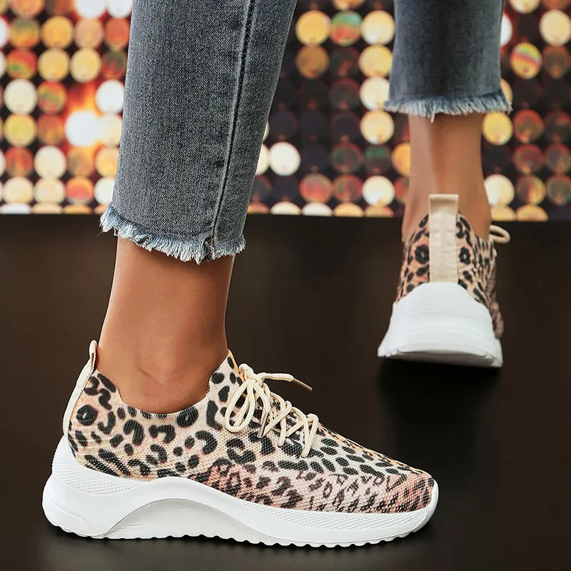 Leopard Knit Slip-On Lightweight Casual Sneakers for Women GOMINGLO