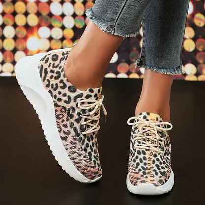 Leopard Knit Slip-On Lightweight Casual Sneakers for Women GOMINGLO