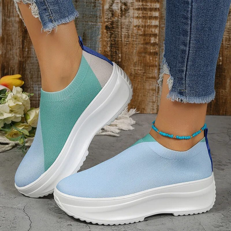 Mix Color Knitted Chunky Breathable Platform Sneakers for Women GOMINGLO