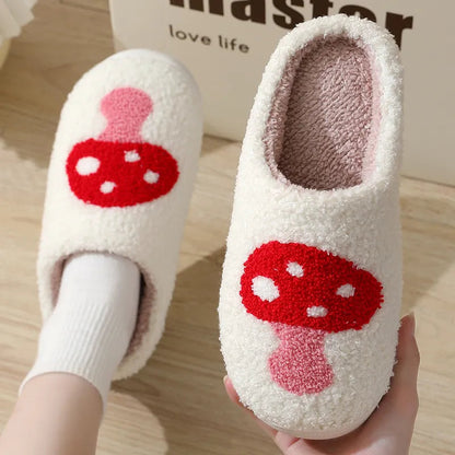 Mushroom Pattern Winter Soft Plush Comfy Warm Indoor Slippers GOMINGLO