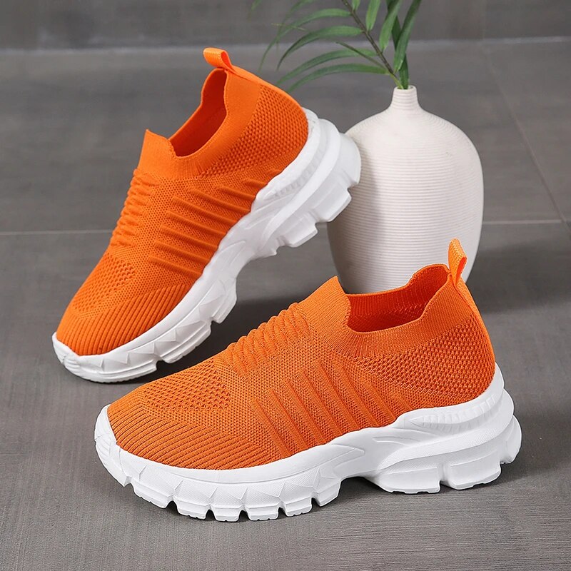 New Knitting Mesh Women's Fashion Slip On Sneakers GOMINGLO