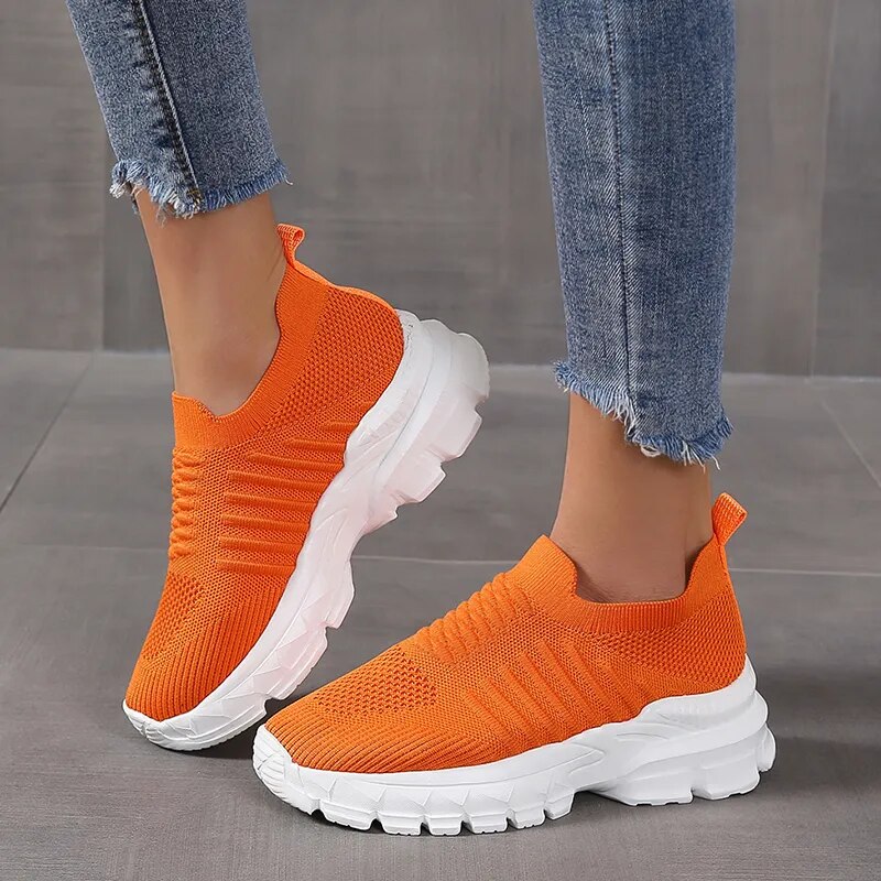 New Knitting Mesh Women's Fashion Slip On Sneakers GOMINGLO
