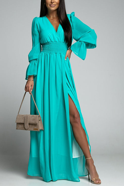 New Pleated  Elastic Waist Chiffon Maxi Dress GOMINGLO