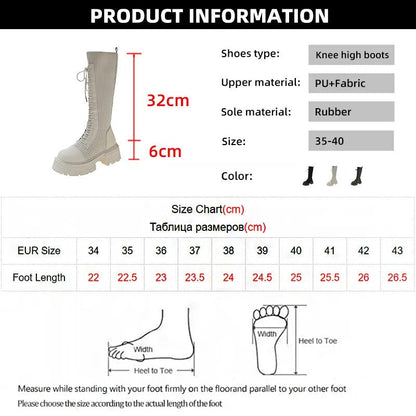 New Stretch Knitted Style Chunky Platform Autumn Winter High Knee Boots for Women GOMINGLO