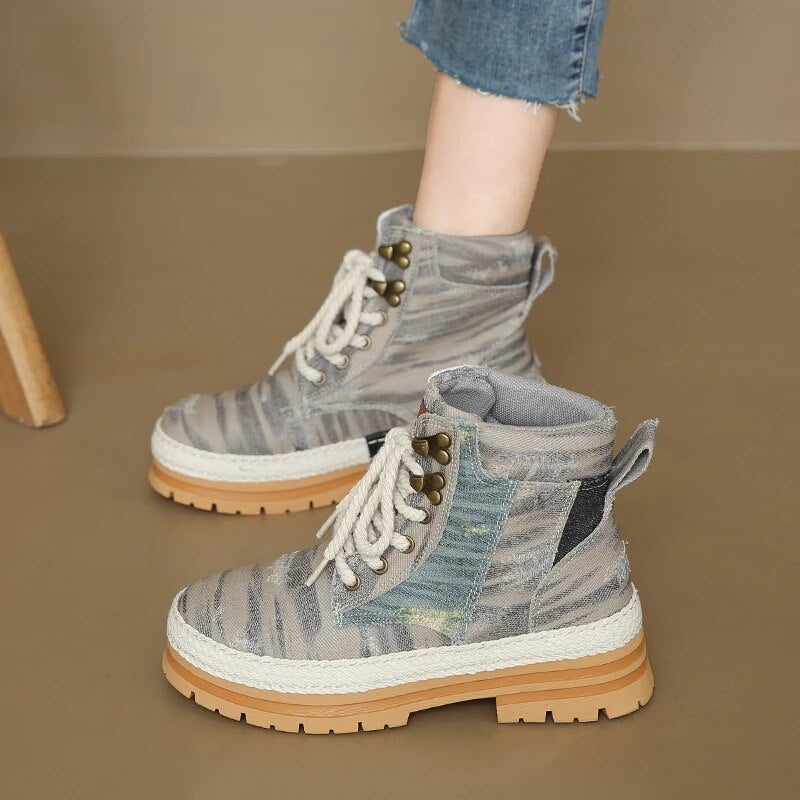 New Women's Denim Fashion Winter Outdoor Ankle Straw Boots GOMINGLO
