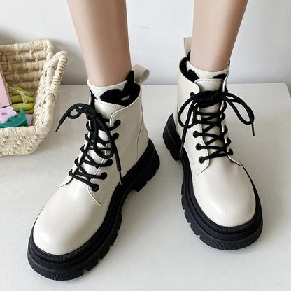 New Women's Platform PU Leather Thick Sole Autumn Winter Ankle Boots GOMINGLO