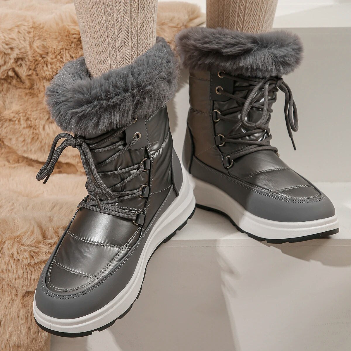New Women's Winter Thick Plush Platform Waterproof Snow Boots GOMINGLO