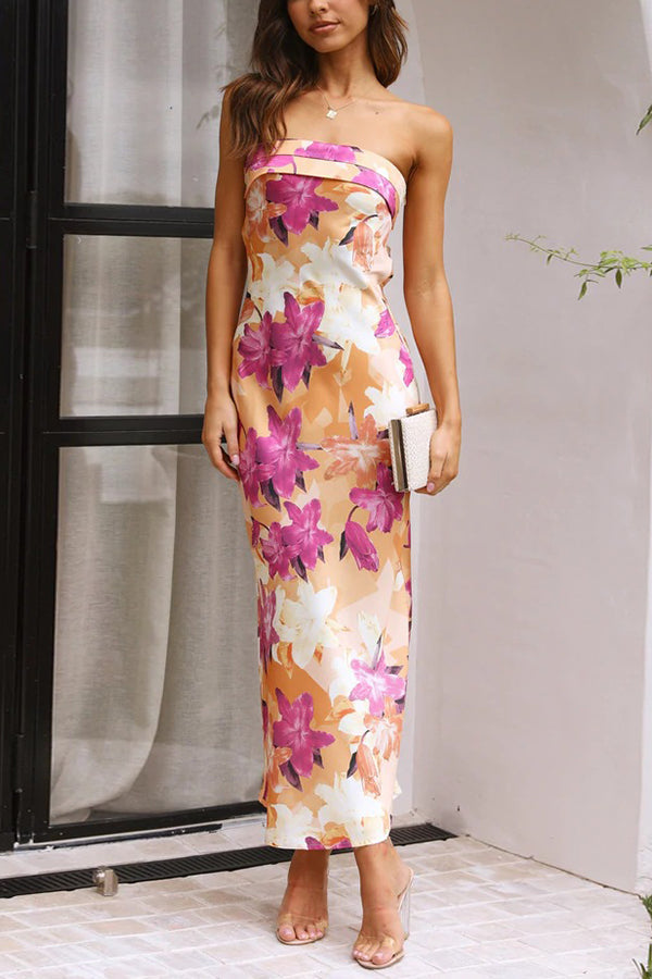 Off-Shoulder Floral Printed Backless Maxi Dress GOMINGLO