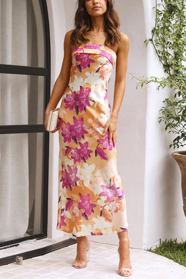 Off-Shoulder Floral Printed Backless Maxi Dress GOMINGLO