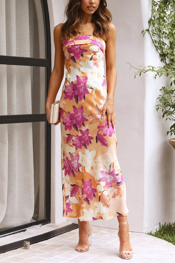 Off-Shoulder Floral Printed Backless Maxi Dress GOMINGLO