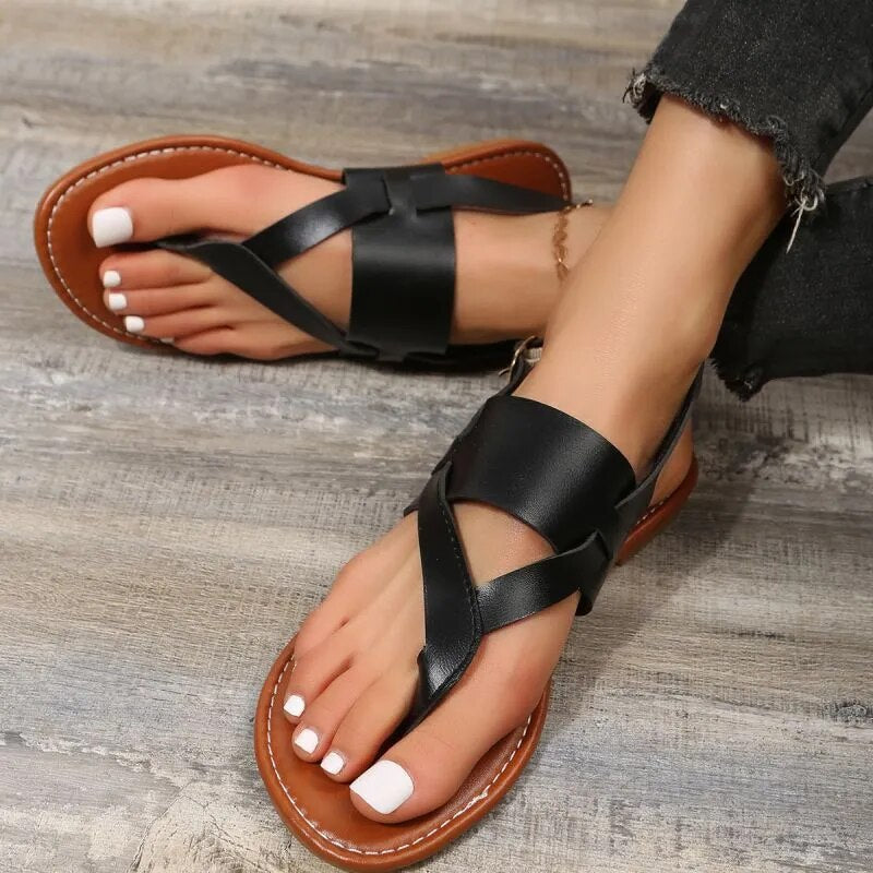 Roman Style Clip Toe Flat Sandals for Women GOMINGLO
