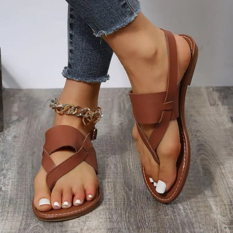 Roman Style Clip Toe Flat Sandals for Women GOMINGLO