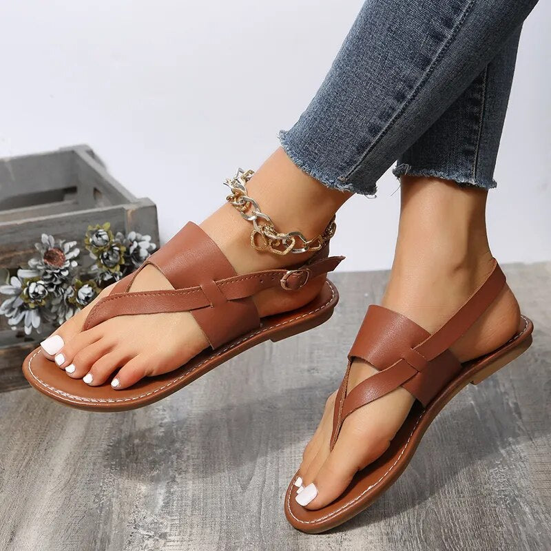 Roman Style Clip Toe Flat Sandals for Women GOMINGLO