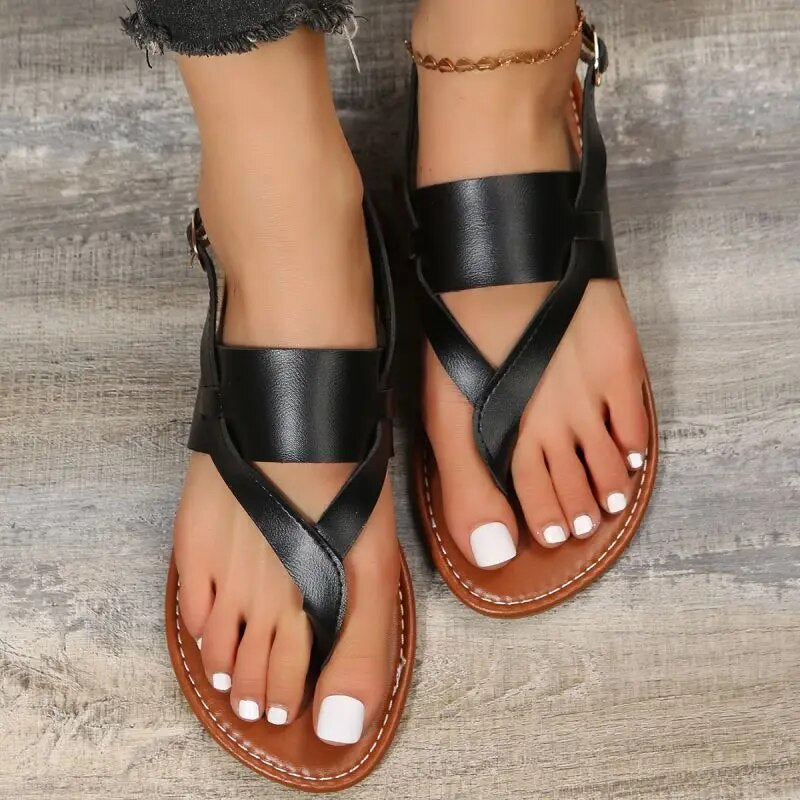 Roman Style Clip Toe Flat Sandals for Women GOMINGLO