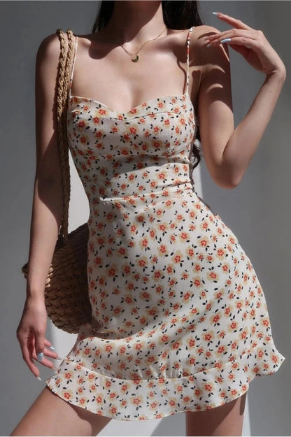 Floral Spaghetti Strap Backless Mini Dress