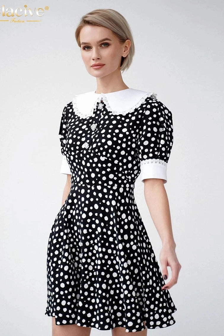 Elegant Print Short Sleeve Mini Dress