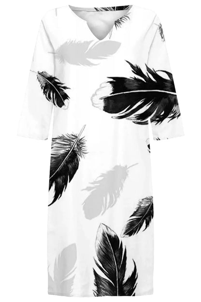 Short Sleeve Print V-Neck Midi Dress