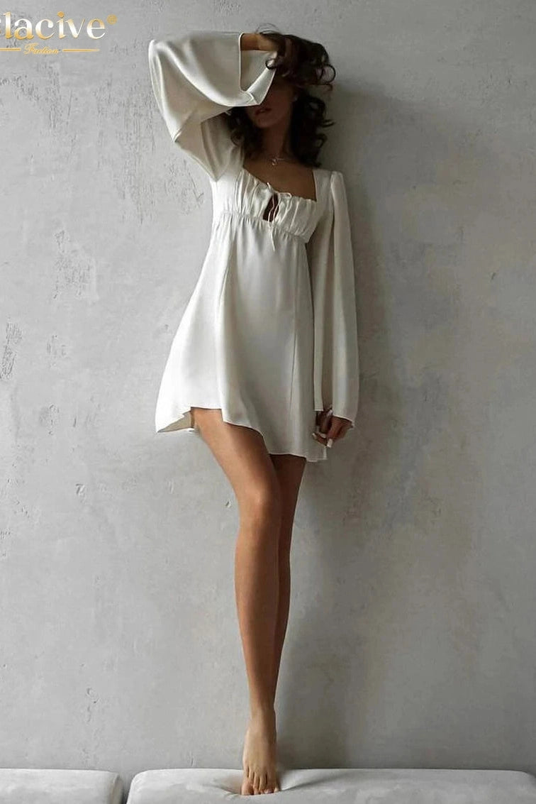 Square Collar Long Sleeve Mini Dress