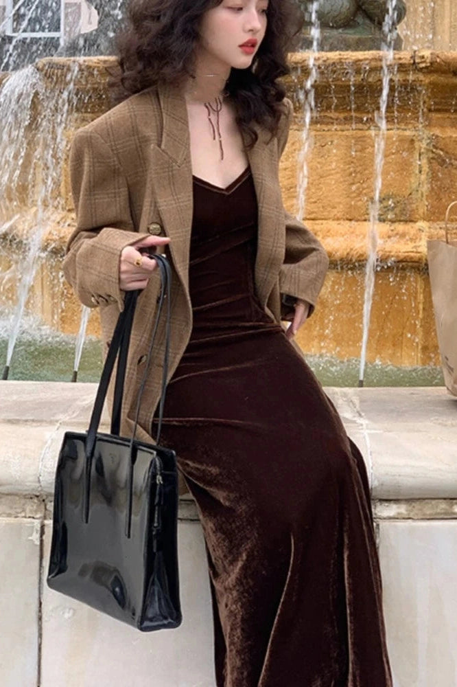 Elegant Velvet V-Neck Maxi Dress