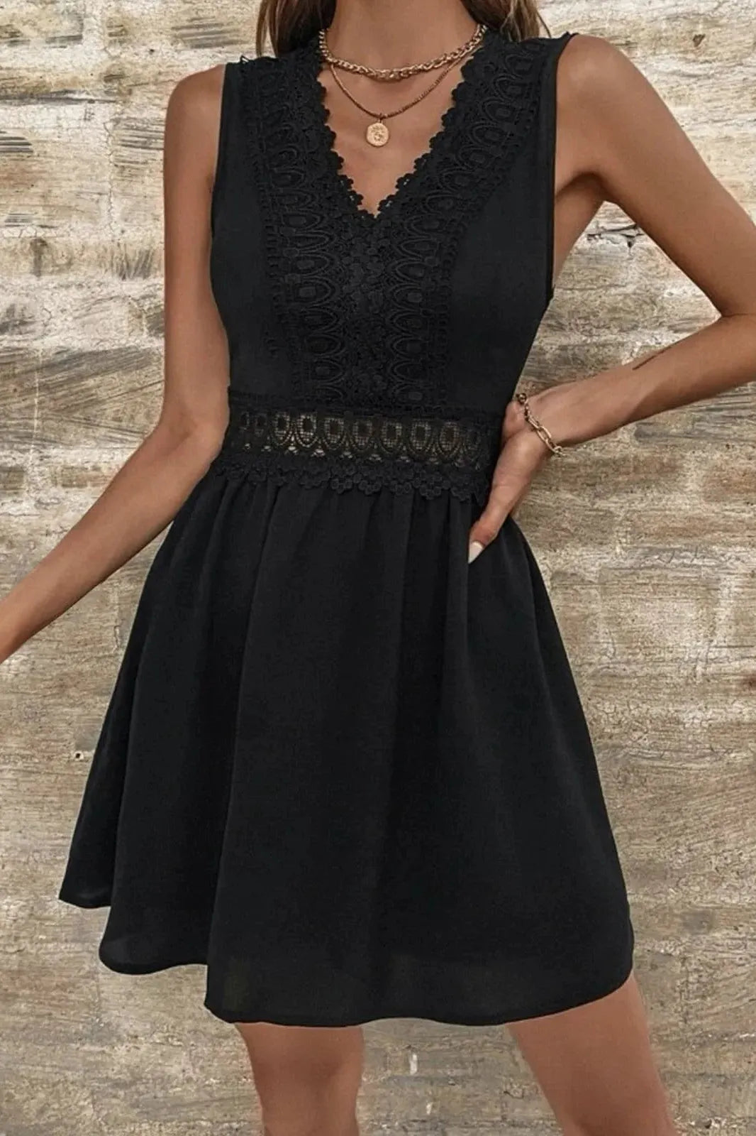 High Waist Lace Patchwork Mini Dress