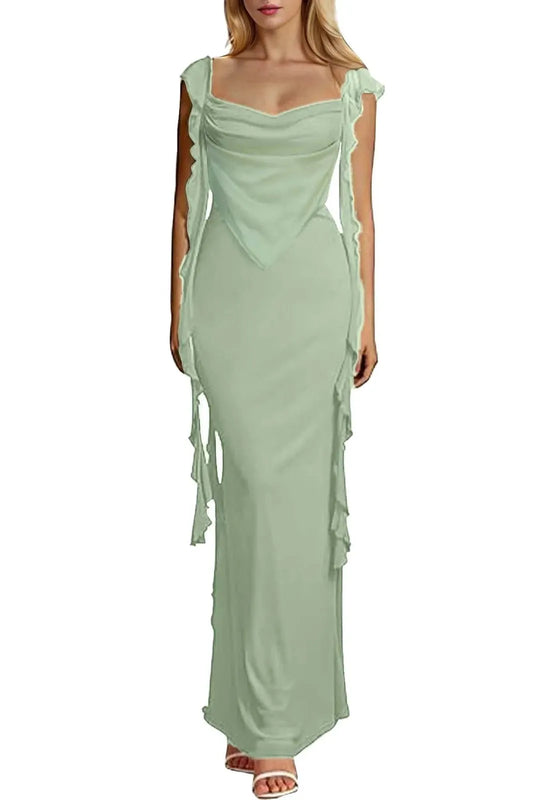 Elegant Backless Ruffled Maxi Dress