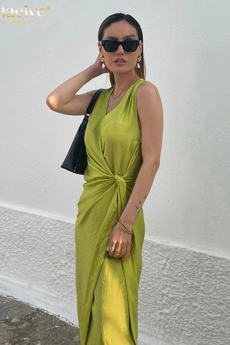 V-Neck Sleeveless Midi Dress