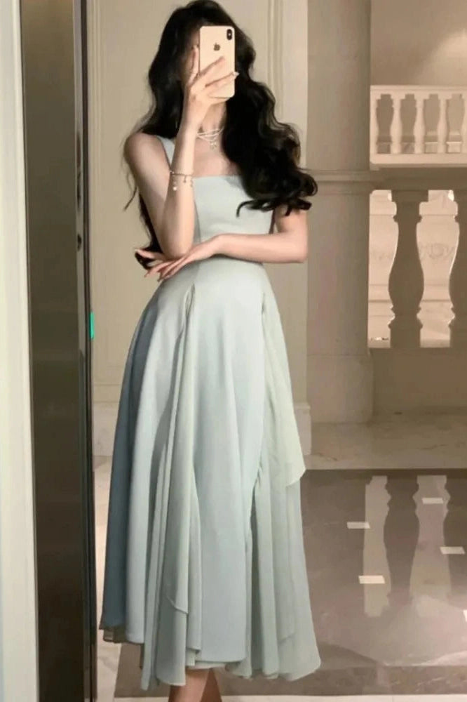 Elegant Sleeveless Square Collar Maxi Dress