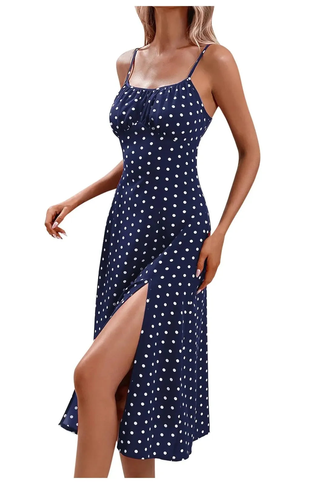 Polka Dot Split Lace Midi Dress