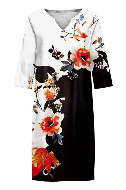 Floral Print Cotton V-Neck Midi Dress