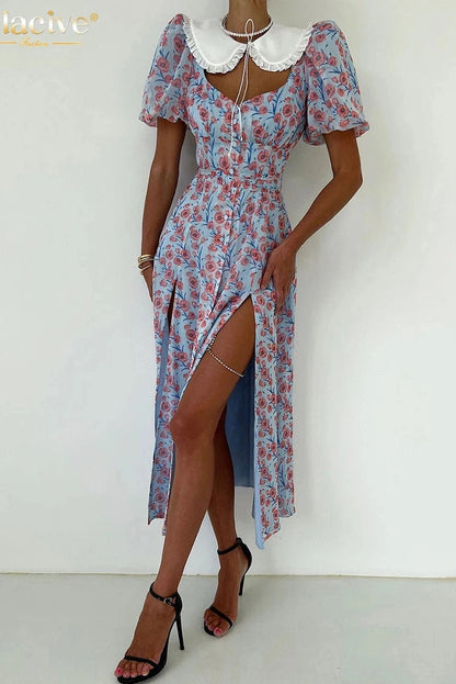 Elegant Print Short sleeves Midi Dress