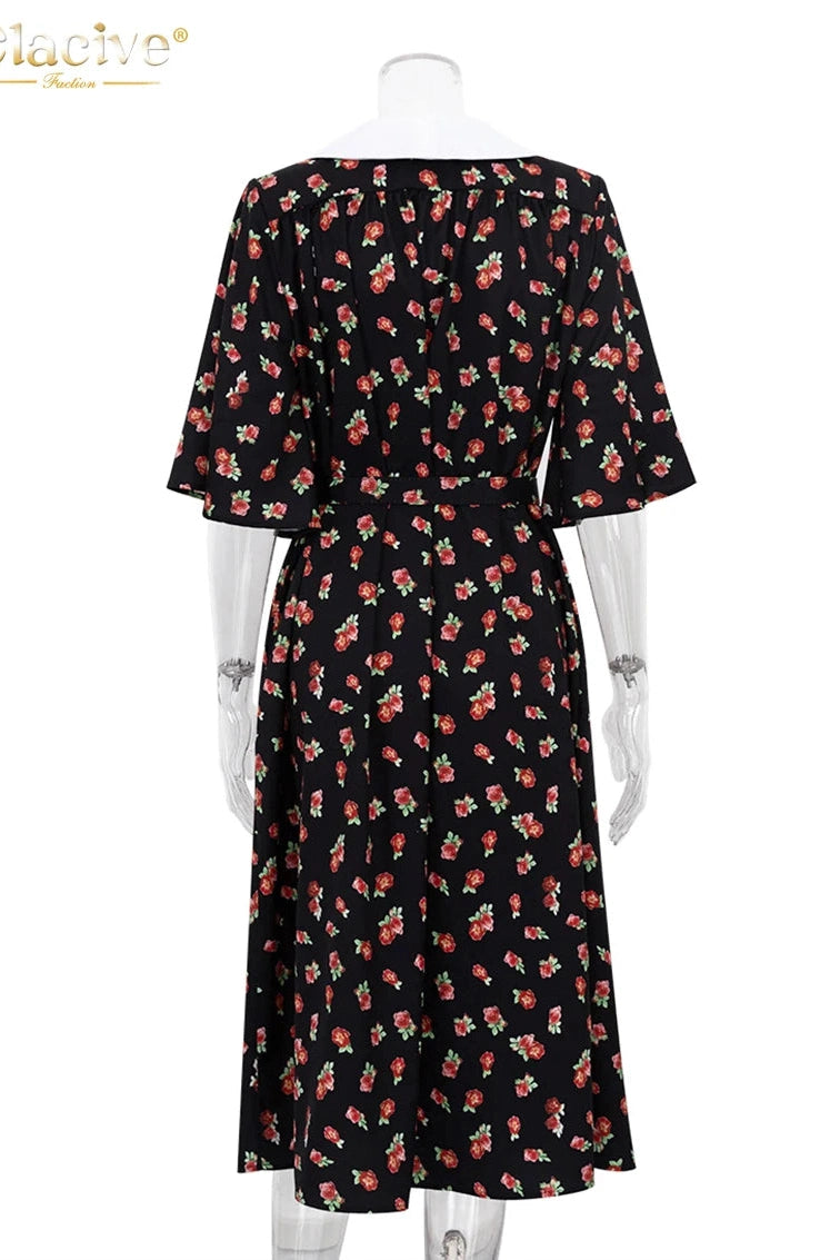 Elegant Printed  Half Sleeve Midi Dress