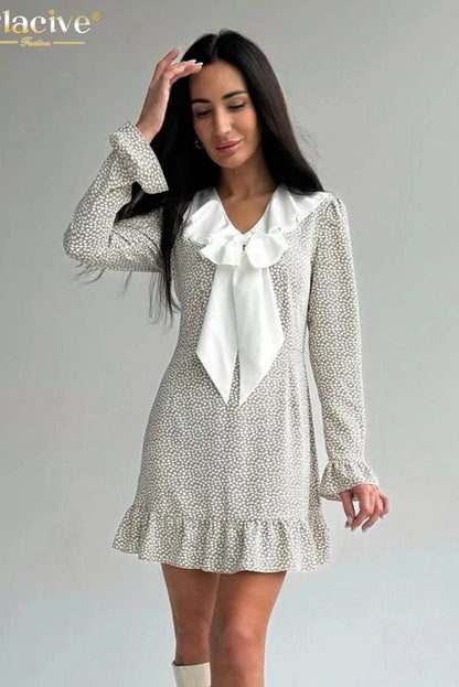 Ruffle Collar Long Sleeve Mini Dress