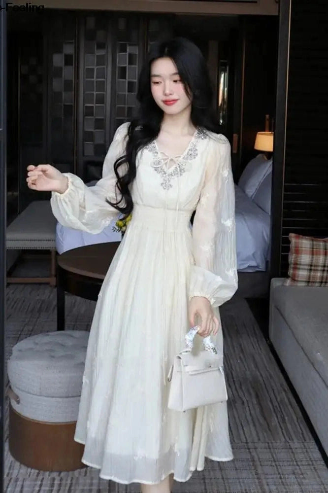 Elegant V-Neck Long Sleeve Maxi Dress