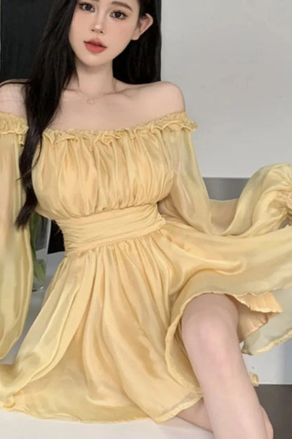 Off Shoulder Ruffles A-Line Mini Dress