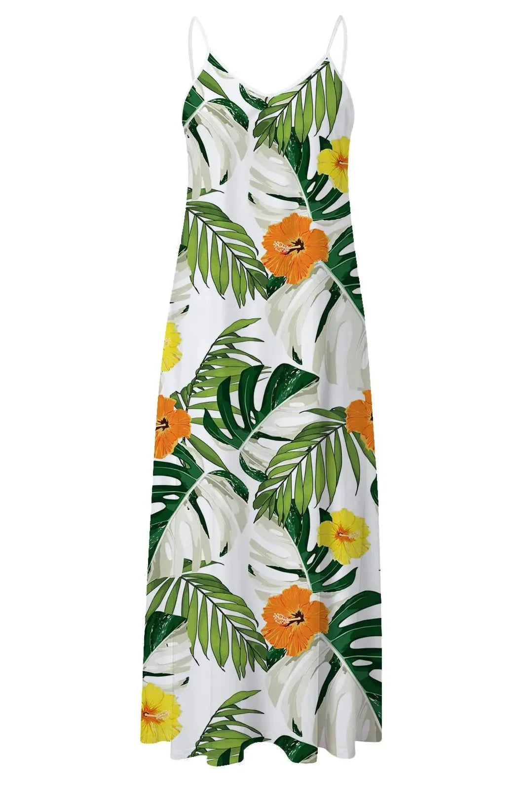 Leaf Printed V-Neck Maxi Dress