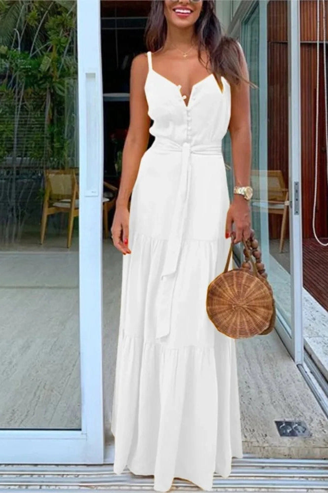 Elegant Sleeveless V-Neck Maxi Dress