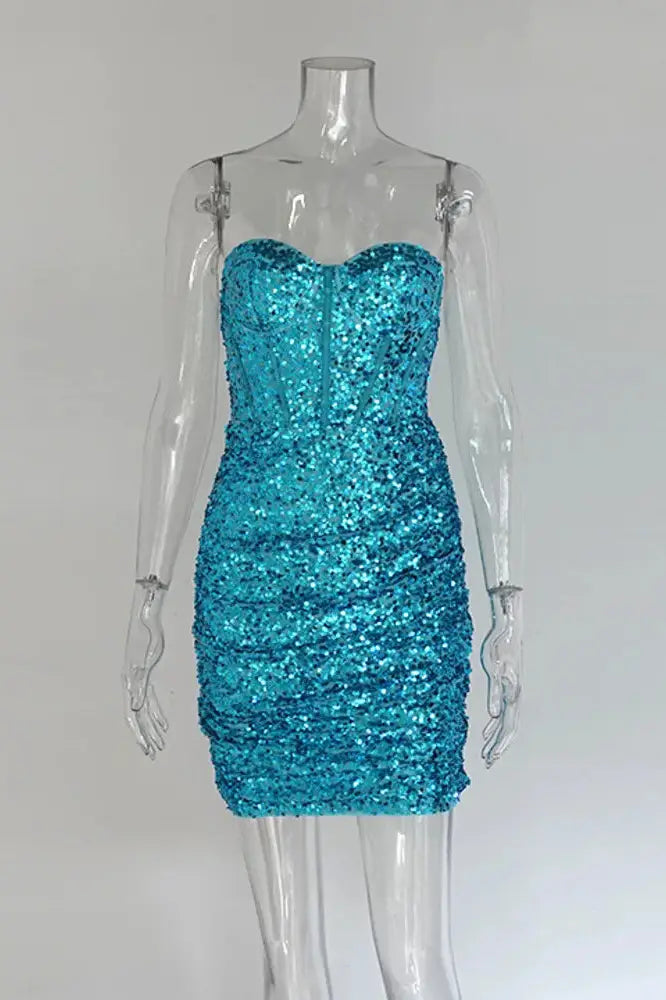 Sequin Shiny Strapless Glitter Off Shoulder Mini Dress