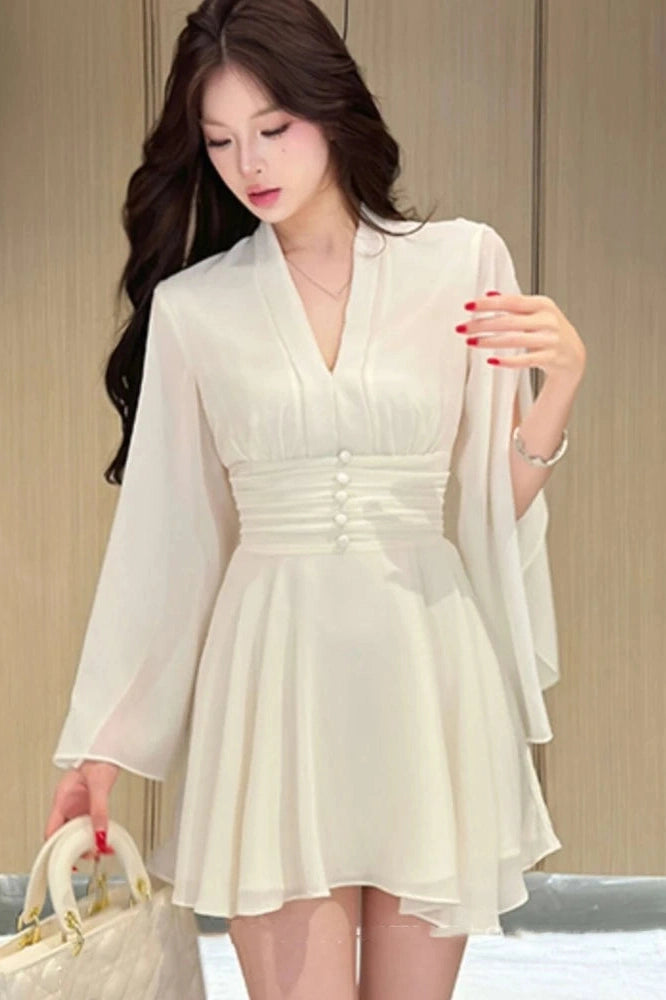 Elegant V-Neck Long Sleeve Mini Dress