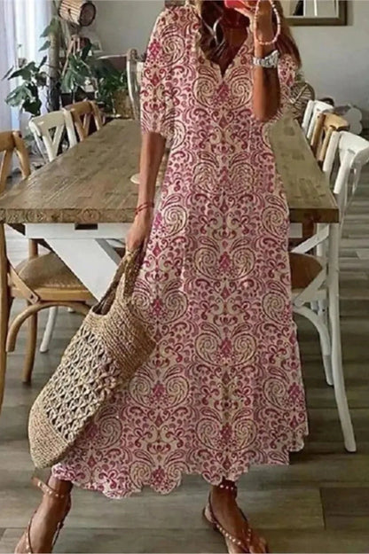 Floral Print Loose V-Neck Maxi Dress