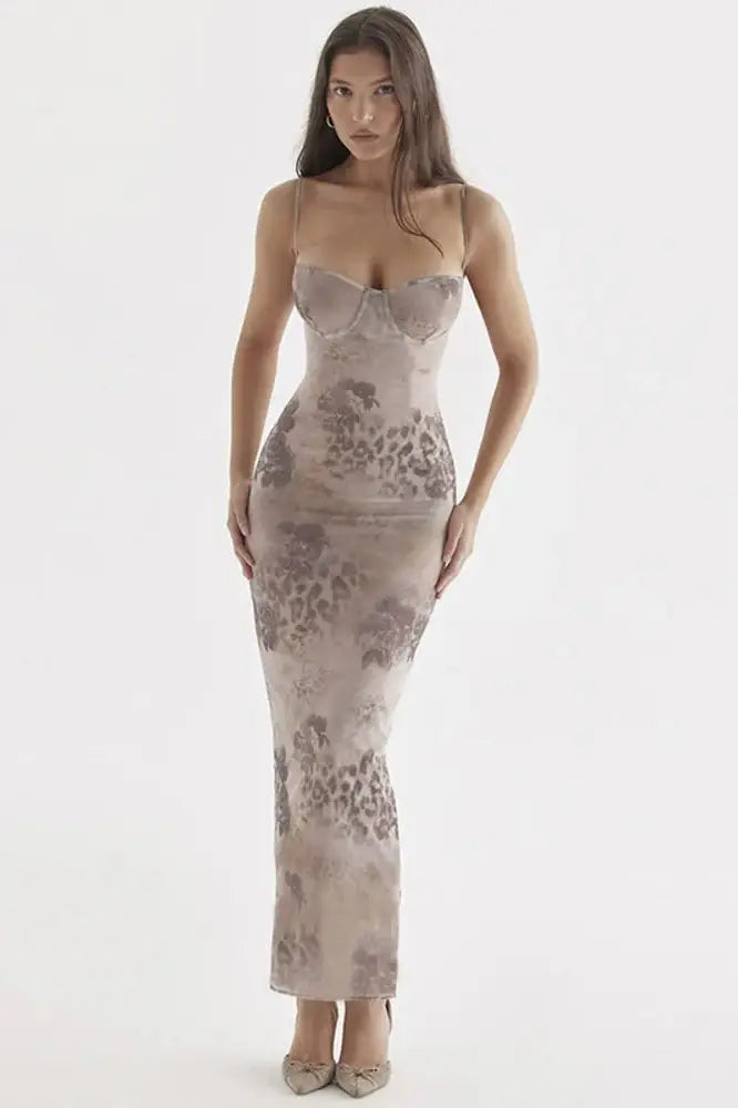 Elegant Floral Print Lace-Up Split Maxi Dress