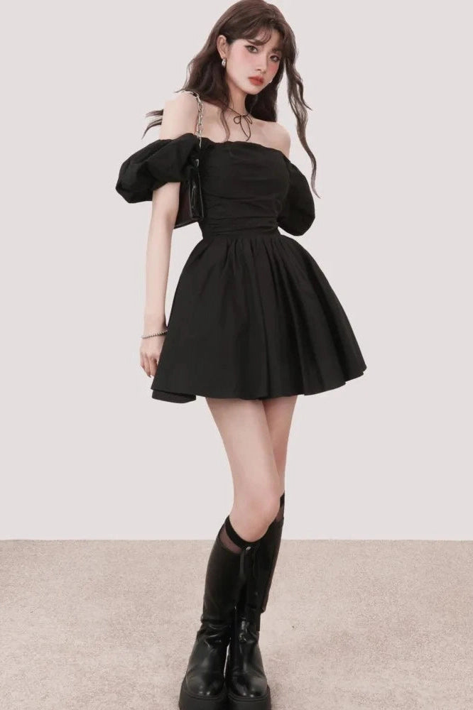 A-Line Slash Neck Mini Dress