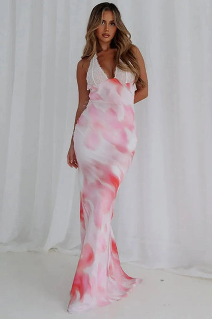 Printed Backless Sleeveless Maxi Dress