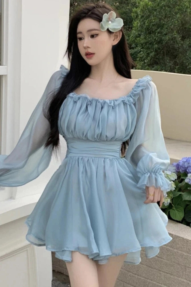 Off Shoulder Ruffles A-Line Mini Dress