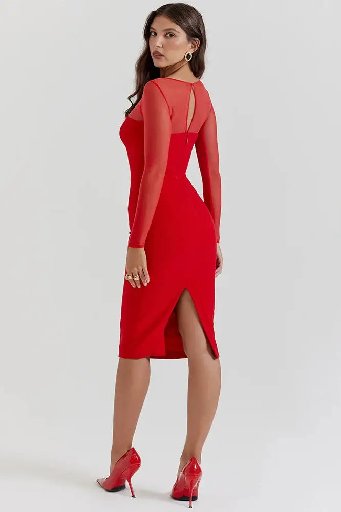 Chic Strapless Long Sleeve Backless Split Midi Dress