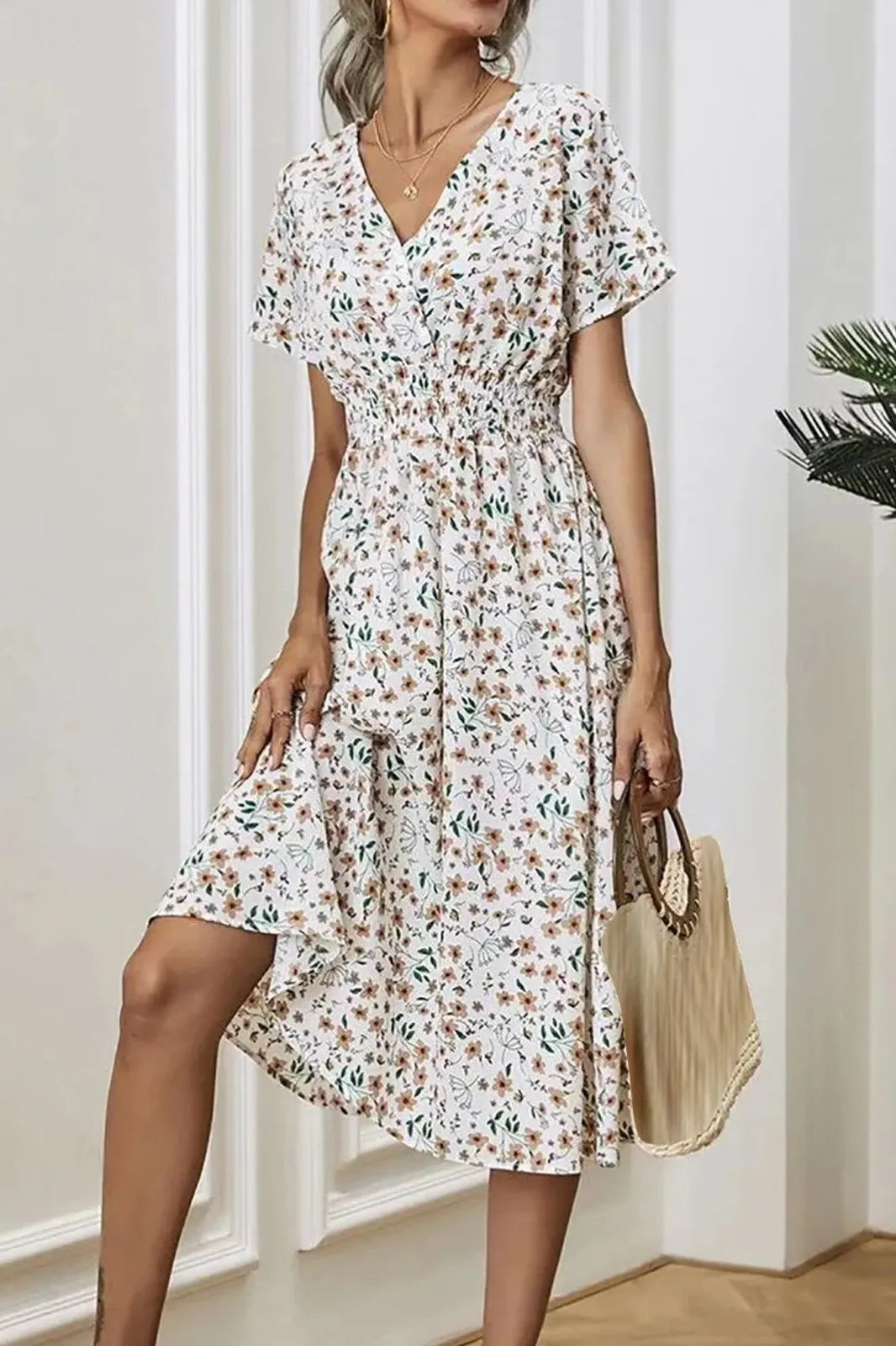 Elegant Floral Print Midi Dress