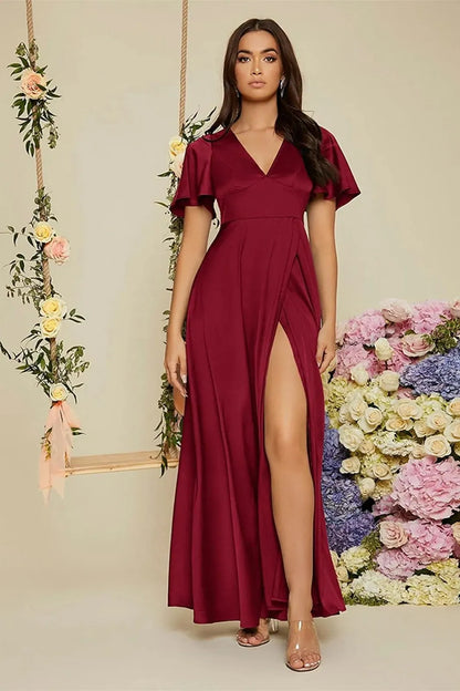 High Waist Split Satin Maxi Dress