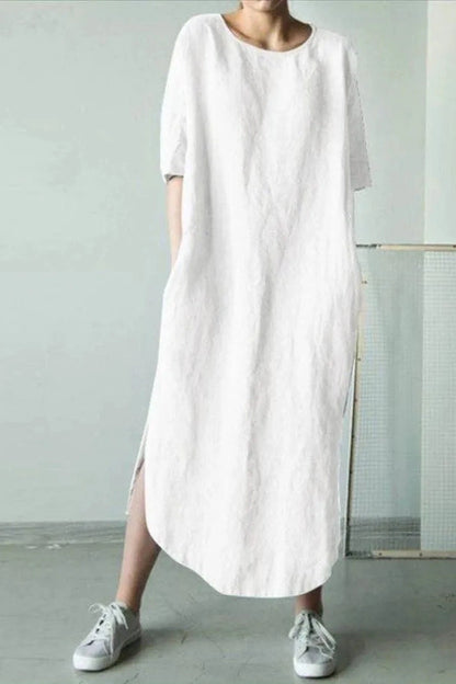 Loose Cotton  Short Sleeves Maxi Dress