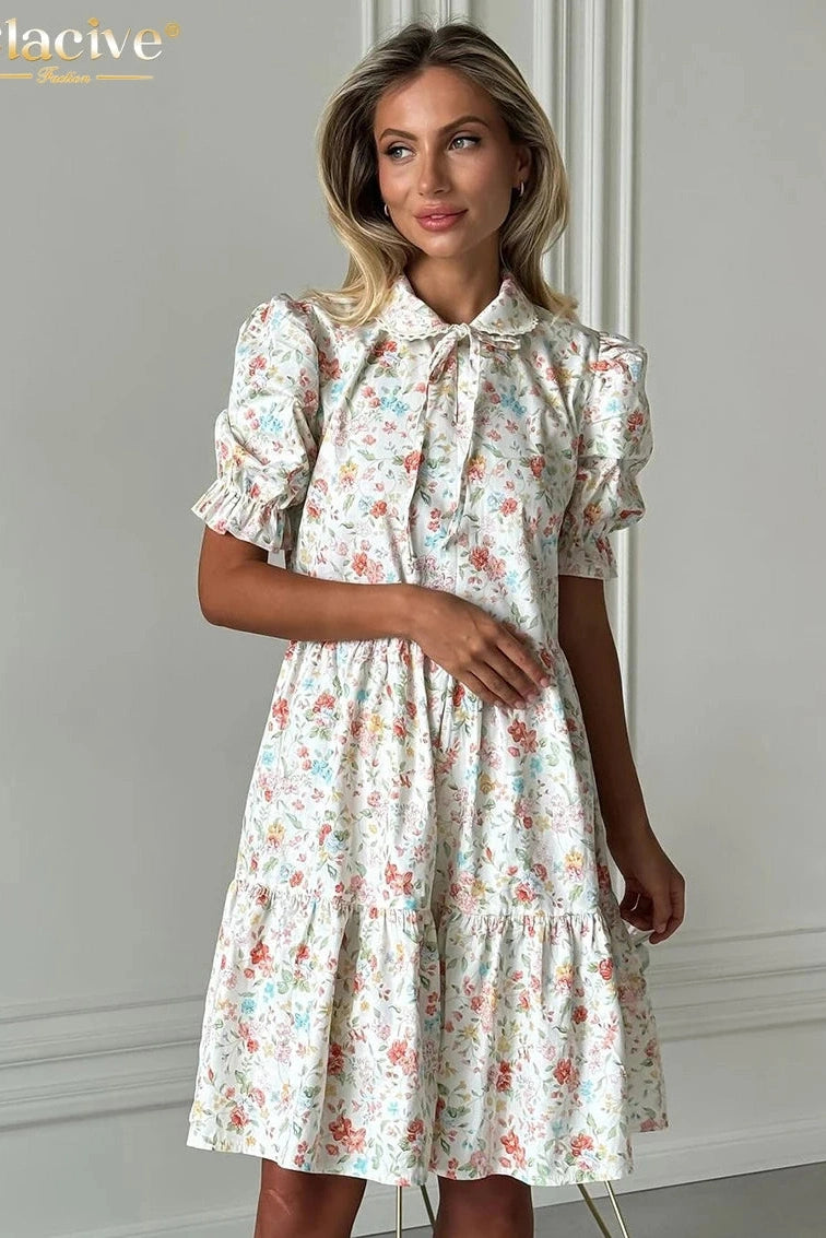 Printed Short Sleeve Midi Dress