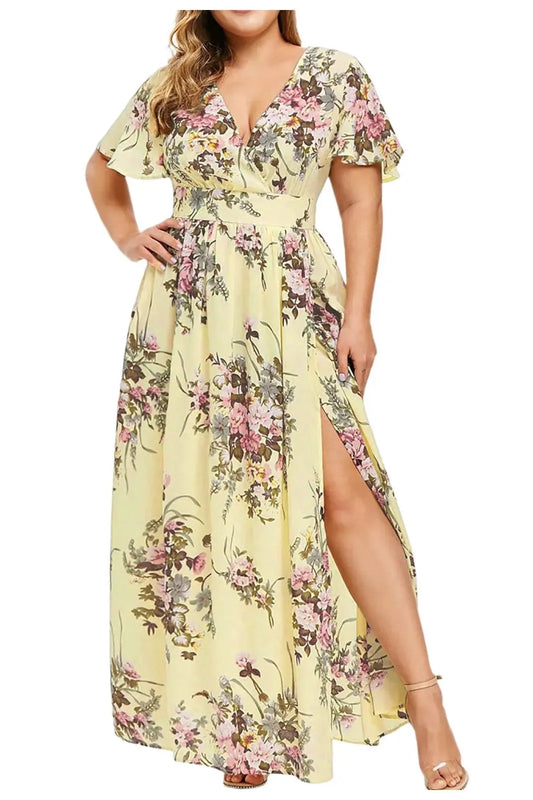 V Neck Flowy Floral Maxi Dress