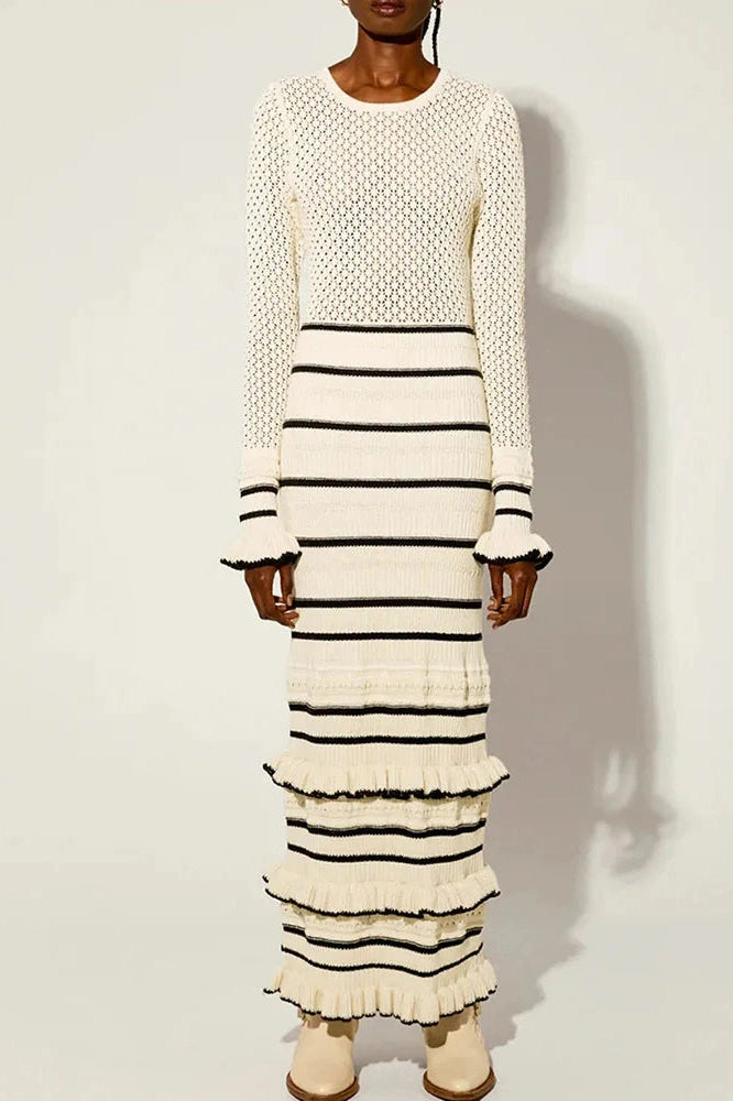 Elegant Striped Knit Maxi Dress